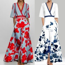 Vestido para mujer de moda y elegante con cuello en V estampado falda atada
