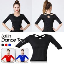 Camiseta de entrenamiento de baile cruzado de baile latino para mujer de media manga Top Moda