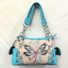 Bolso de Mano Western Vaquera Moda Turquesa Imitación Cuero Oculto Tachonado Libélula