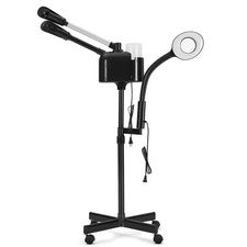 Vaporizador facial negro caliente/frío 5X LED lámpara de aumento cuidado de la piel salón de belleza spa