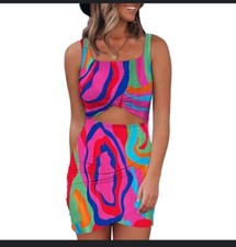 BTFBM Mujer Verano Sin Mangas Informal Recorte Torcido Ajustado Bodycon Vestido sin Mangas