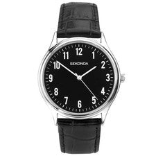 Reloj Sekonda 1777 para hombre de fácil lectura esfera negra y correa de cuero PVP £29,99