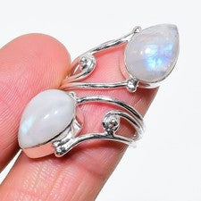 Anillo de plata de ley 925 hecho a mano con piedras preciosas de luna naturales de todos los tamaños para regalo