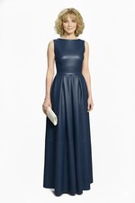 Vestido Hecho a Mano Genuino Elegante Diseño Informal Azul Club Nuevo Para Mujer Cuero Largo