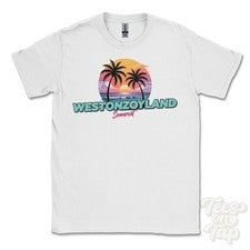 CAMISETA WESTONZOYLAND SOMERSET - Retro Estilo Miami Divertida Parodia de Verano Reino Unido