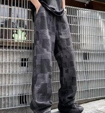 Pantalones informales elásticos punk de mezcla de algodón a cuadros negros azules de moda para hombre