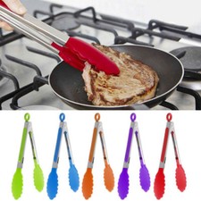 Pinzas de silicona para cocinar ensalada de cocina para servir barbacoa utensilio con mango de acero inoxidable