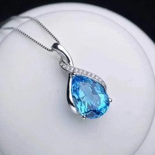 Collar colgante de piedra de cristal azul de plata de ley 925 para mujeres niñas joyas Reino Unido