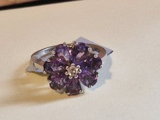 Anillo Gemporia Zambia Amatista y Topacio Blanco Plata de Ley Talla N a O