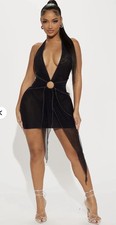 Moda Nova Para Mujer Negro Malla Transparente Halter Club/Fiesta Mini Vestido Talla Mediana