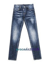 Pantalones de mezclilla ajustados desgastados azul oscuro lavado D2 para hombre pantalones informales de moda NUEVO