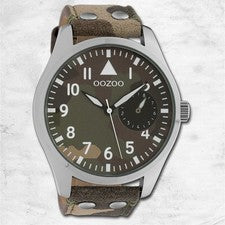 Oozoo Reloj Unisex Timepieces Analógico De Cuero Camuflaje Verde UOC10326