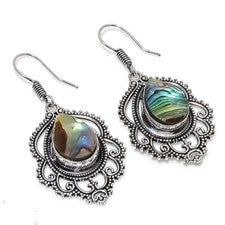Pendientes de joyería de plata de ley 925 hechos a mano con concha de abulón tamaño 1,50"
