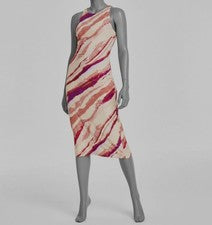 Vestido Vaina Rachel Roy Para Mujer Naranja Pintado Rayas Cuello Redondo Talla S
