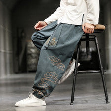 Pantalones largos sueltos de pie pequeño estampados estilo chino para hombre