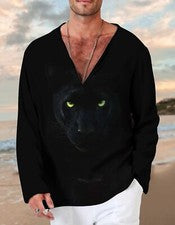 Camisetas Para Hombre Manga Larga Cuello en V Pantera Camiseta Talla EE. UU. Negro Vestido Camiseta