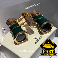 Rolex Laca Verde Grabado Ópera Binoculares Borde Dorado Regalo Raro Coleccionable