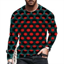 Camiseta Hombre 3D Ilusión Óptica Novedad Manga Larga Rojo Informal Activewear