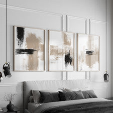 Juego de 3 estampados abstractos negros beige para sala de estar modernos para decoración del hogar