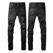 Vaqueros High Street de moda de moda con tendencia de personalidad de marca negra talla 28-40