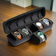 Caja de almacenamiento de reloj de viaje con estuche enrollable para reloj de pulsera de 5 ranuras