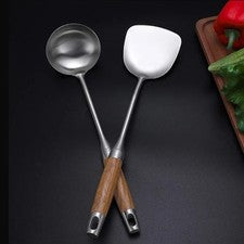 Juego de 2 utensilios de acero inoxidable espátula + cuchara para cocinar todos los días