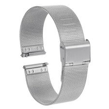 Correa de reloj de malla de acero inoxidable 18 mm correa ajustable de liberación rápida, tono plateado