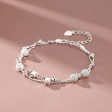 Brazalete estrellas y bola cadena de pie plata de ley 925 cadena doble / 21 cm