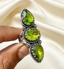 Fabuloso anillo de joyería de plata de ley 925 hecho a mano con piedras preciosas de peridoto todos los tamaños