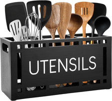 Soporte de Utensilios para Mostrador de Cocina, Grande 3 Compartimentos Utensilio de Madera Maciza Real