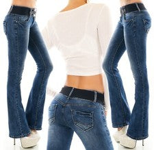 Pantalón vaquero bootcut de mujer cinturón elástico azul oscuro XS-XL