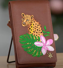 Anuschka Cuero Bordado Teléfono Inteligente I TELÉFONO Bandolera Cartera Cheeta TAN Nuevo en Caja
