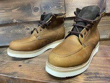 Bota de trabajo de cuero genuino con cordones sin usar, en caja, punta suave, suela de cuña 2100