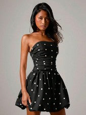Mini vestido bandeau de moda con estampado de lunares