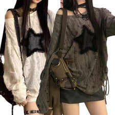Nuevo top con cordón suelto sin hombros descubiertos manga larga informal de moda para mujer