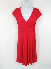 Vestido Oxiuly Moda Mujer Rojo Envolvente Cuello en V Manga Corta Talla Pequeña Nuevo con Etiquetas