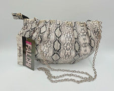 Bolso bandolera Mark Carlos Falchi para mujer marfil y negro piel de serpiente correa de cadena nuevo con etiquetas