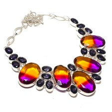 Collar de piedras preciosas amatista africana ametrino cadena ajustable increíble joyería 18"