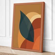 Impresión en lienzo minimalista de hojas y círculos verde azulado arte de pared decoración del hogar listo para colgar