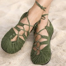 Zapatos de cintura cuero verde zapatos sandalias Larp Edad Media Vikinga Reenactment Goa
