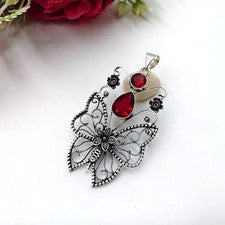 Colgante de joyería de plata de ley 925 hecho a mano con piedras preciosas de granate rojo tamaño-2,4"