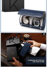 Kenark Estuche de Viaje con Rollo de Reloj de 2 Ranuras Cuero Azul con Caja - Organizador de Reloj de Lujo