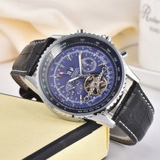 Reloj Mecánico Tourbillon Hombre Doble Pantalla Calendario Acero Inoxidable Lujo