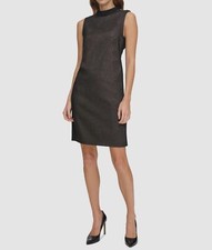 Vestido Tommy Hilfiger Para Mujer Negro Dorado Cuello Simulado Brillo Botón Hombro Talla 8