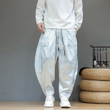 Pantalones cónicos informales chinos con cordones estilo harén estampado de dragón para hombre