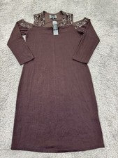 Vestido Marca Slinky Mujer Pequeño Marrón Lentejuelas Hombro Frío Funda Midi Fiesta Nuevo con Etiquetas