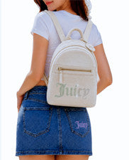 Mini mochila para mujer Juicy Couture marfil terciopelo estrás logotipo nueva con etiquetas