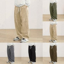 Pantalones deportivos de pana de pierna ancha para hombre cintura elástica pantalones de color liso