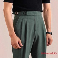 Pantalón recto plisado doble cintura alta estilo británico italiano Nápoles