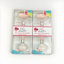 Rodillo facial de cuarzo rosa Plum Beauty (PAQUETE DE 2) Gua Sha facial facial, cuidado de la piel